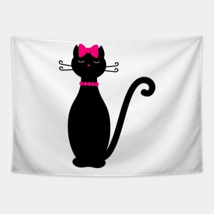 Black Cat with Pink Ribbon Tapestry