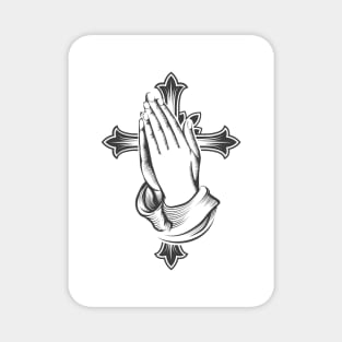 Tattoo of Praying Hands against Cross Magnet