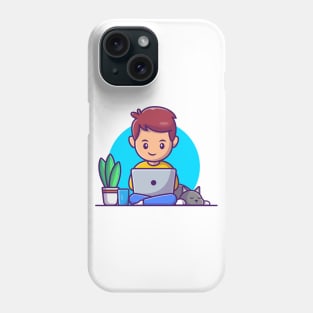 Male working on computer with cat cartoon Phone Case