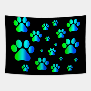 Blue Green Ombre Pawprint Pattern Tapestry