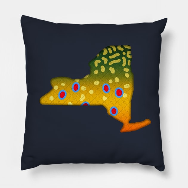 Brook Trout Fish New York State Map Fishing Gifts Pillow by TeeCreations