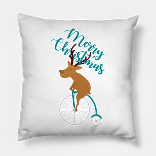 Mr Reindeer having Fun with his Penny-farthing Bicycle Christmas Pillow