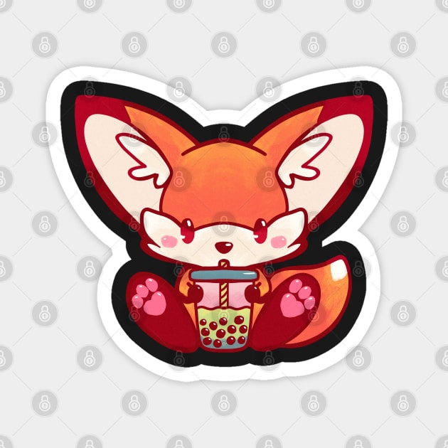 Fox bubble tea kawaii cute adorable chibi hand painted Magnet by astronauticarte