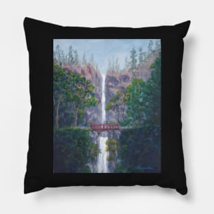 Waterfall, Trees, Bridge, Multnomah Falls, Oregon, Columbia River, Painting Pillow