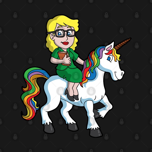 School Teacher Riding Unicorn Magical Back To School by E