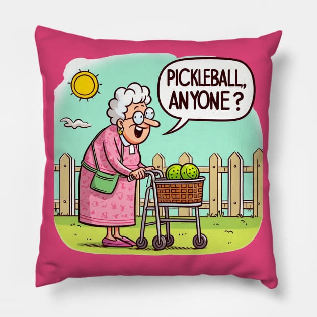 Pickleball, Anyone? Old Lady in Walker #2 Pillow by Battlefoxx Living Earth