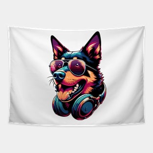 Working Kelpie Smiling DJ in Vibrant Japanese Art Style Tapestry