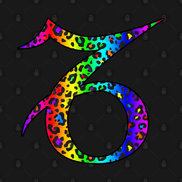 Capricorn Zodiac Horoscope Symbol in Dark Rainbow Leopard Print by bumblefuzzies
