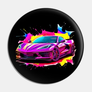 Pink C8 Corvette racecar Splatter Art Supercar Sports car Racing car Pin