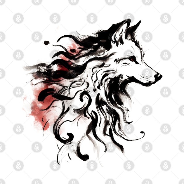 Chinese Style Ink Wolf by T-Shirt Paradise