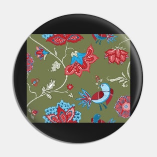 Exotic chintz with bird - green/multicolour Pin