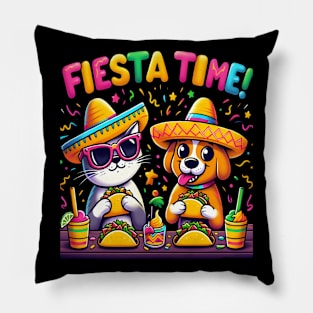 funny cat dog taco Time Cinco de mayo Pillow