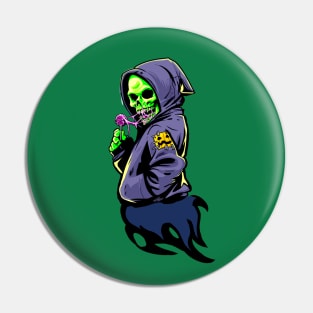 The Sweet Reaper: Spectral Love for Pink Lollipop Pin