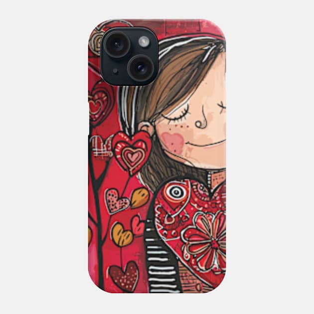 Kind Girl 2024 Valentines Day Drawing Phone Case by peculiarbutcute