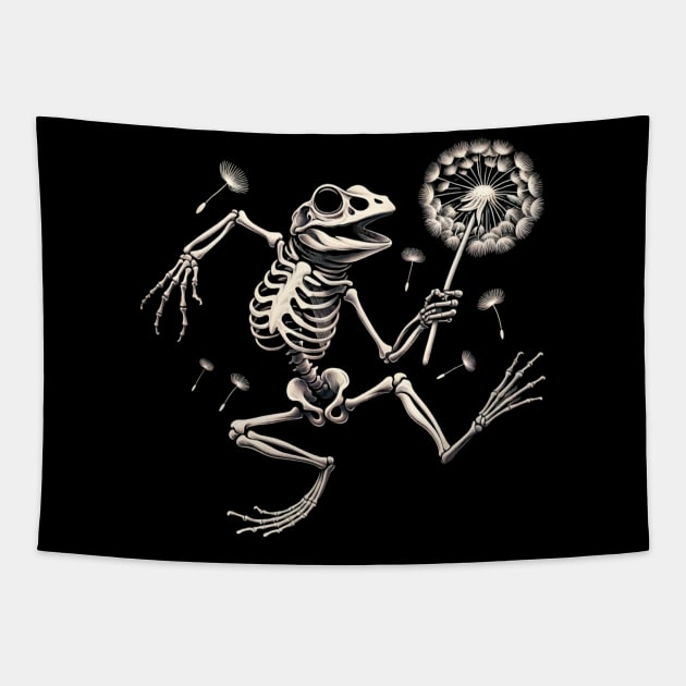 Dandelion Frog, Dandelion Skeleton Frog Tapestry by WorldByFlower