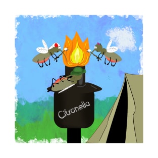 Mosquito Family Camping by Tiki Torch Cartoon T-Shirt