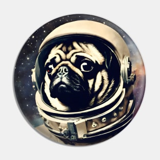 Space Astronaut Pug Vintage Surreal Collage Art Pin