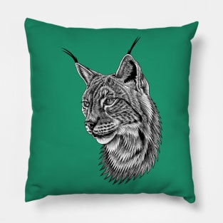 Eurasian lynx big cat ink illustration Pillow