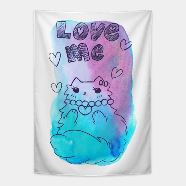 Love Me Fluffy Watercolor Cat Tapestry by saradaboru