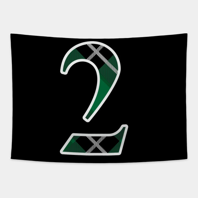 2 Sports Jersey Number Green Black Flannel Tapestry by Design_Lawrence