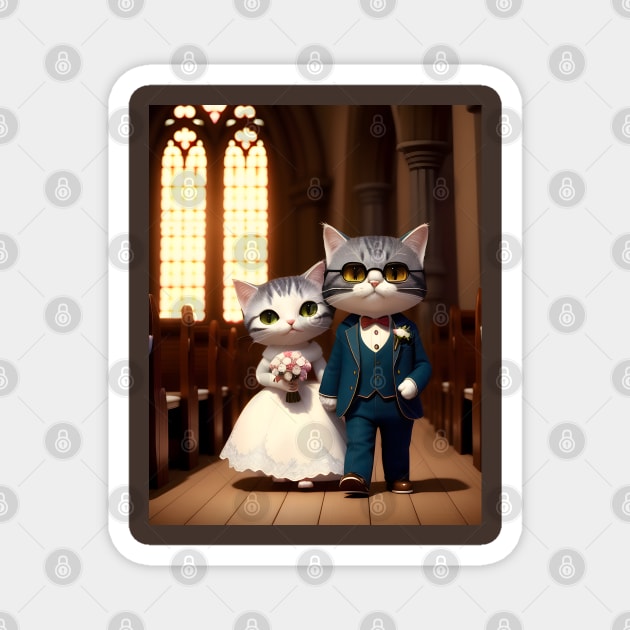 Cats Getting Married - Modern Digital Art Magnet by Ai-michiart