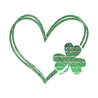 Green Heart Clover, St. Patrick's Day, Casual, Nature Inspired , Love, Spring T-Shirt