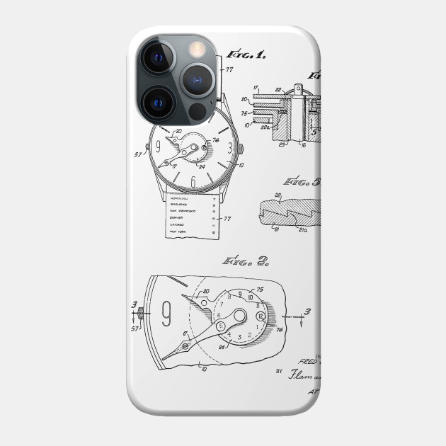 Push Button Time Zone Watch Vintage Patent Hand Drawing Watch Phone Case Teepublic