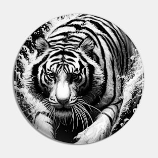 Black And White Monochromatic Tiger Underwater Pin