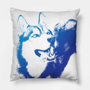 Blue Happy Husky Digital Art Negative Space Pillow