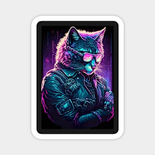 Cool Cat Portrait Cyber Future Style Magnet