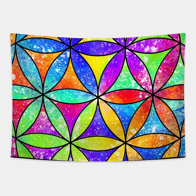 Rainbow Geometric Circle Flower Mandala - Color Shift Tapestry by CrystaLinaCrafts