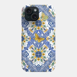 Mediterranean blue tiles, amalfi flowers and butterflies Phone Case