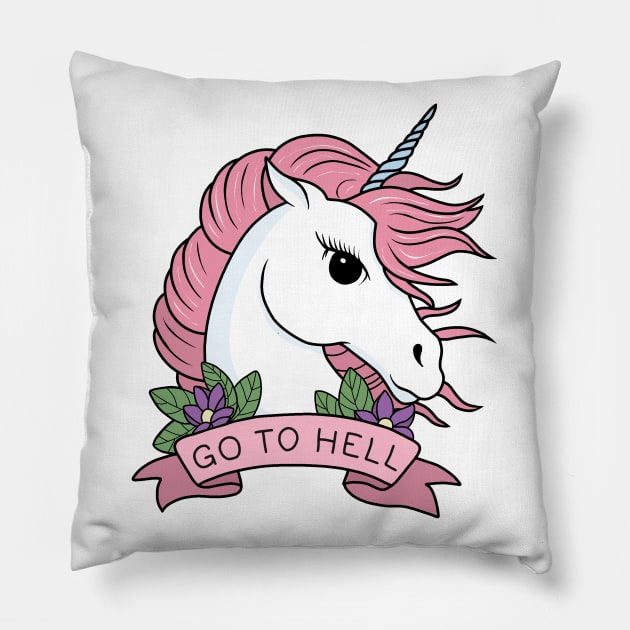 Go to Hell - Unicorn Pillow by valentinahramov