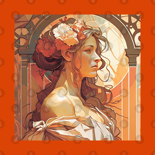 Alphonse Mucha Style Portrait of a Beautiful Woman by Danielleroyer