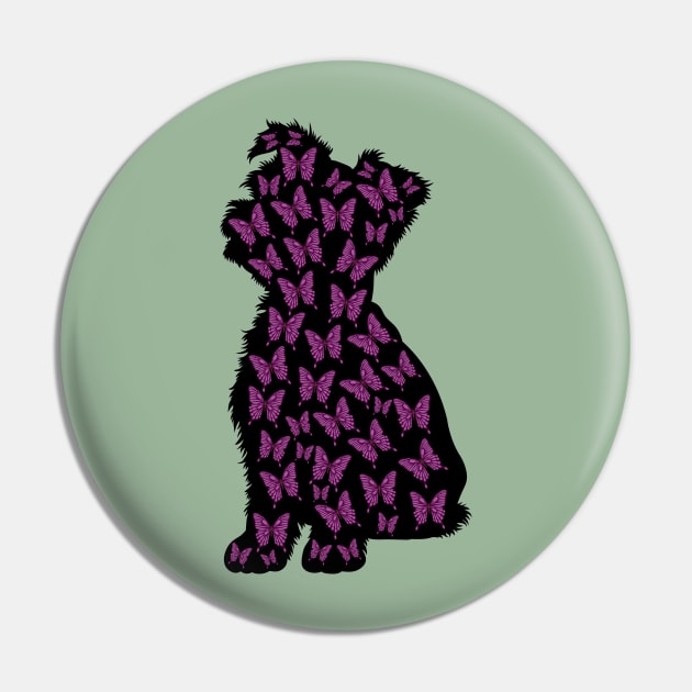 Yorkshire Terrier Dog Silhouette with Butterflies Pin by Seasonal Dogs