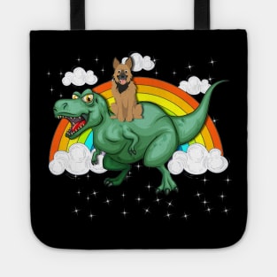 T Rex Dinosaur Riding German Shepherd Tote