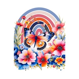 Rainbow flowers and butterfly T-Shirt