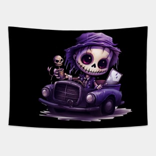 Scary Spooky Doll Halloween Driver Skull Creature Fun Tapestry