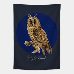 Owl on Branch Night Tapestry