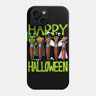 Happy Halloween a Variety of Paintbrushes with Costumes Phone Case