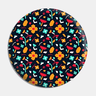 Abstract Flower Shapes Navy Pin