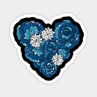 Blue Heart of Roses and Daisies Magnet