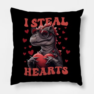 Heart Thief Dinosaur Valentine's Day Pillow