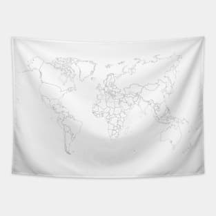 Minimalist World Map Black Outlines Tapestry