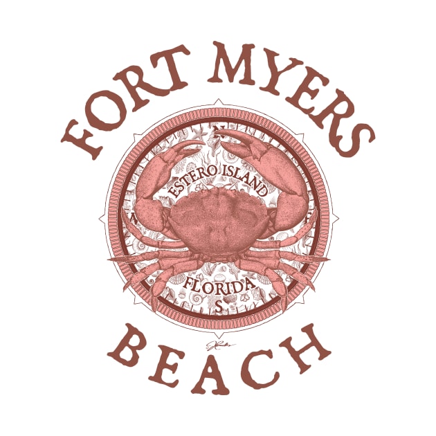 Fort Myers Beach, Florida, with Stone Crab on Wind Rose by jcombs