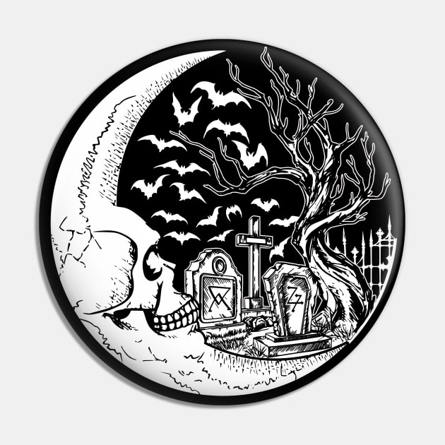 Graveyard Moon in White Pin by RavenWake