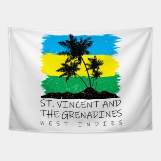 St Vincent and the Grenadines National Colors with Palm Silhouette Tapestry
