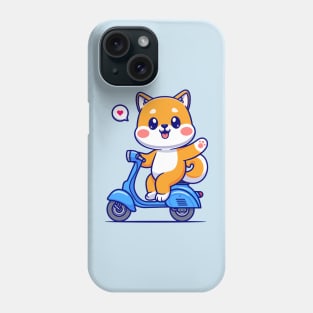 Cute Shiba Inu Waving Hand On Scooter Cartoon Phone Case