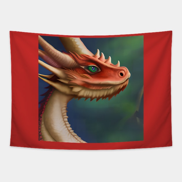 Baby Red Dragon with Green Piercing eyes Tapestry by Dragynrain