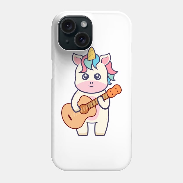 Kawaii Unicorn Playing Acoustic Guitar Cartoon Phone Case by RayanPod